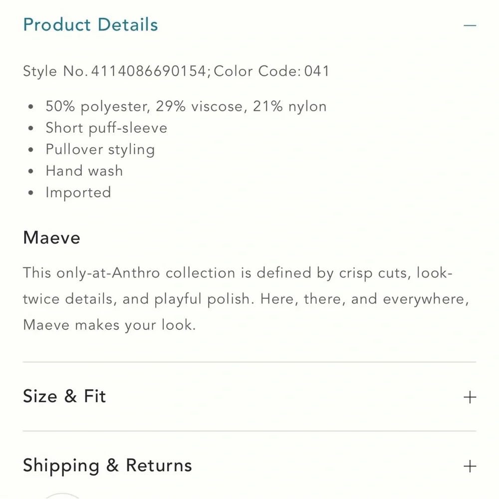 NWT Maeve The Maxine Puff Sleeve Sweater Tee
